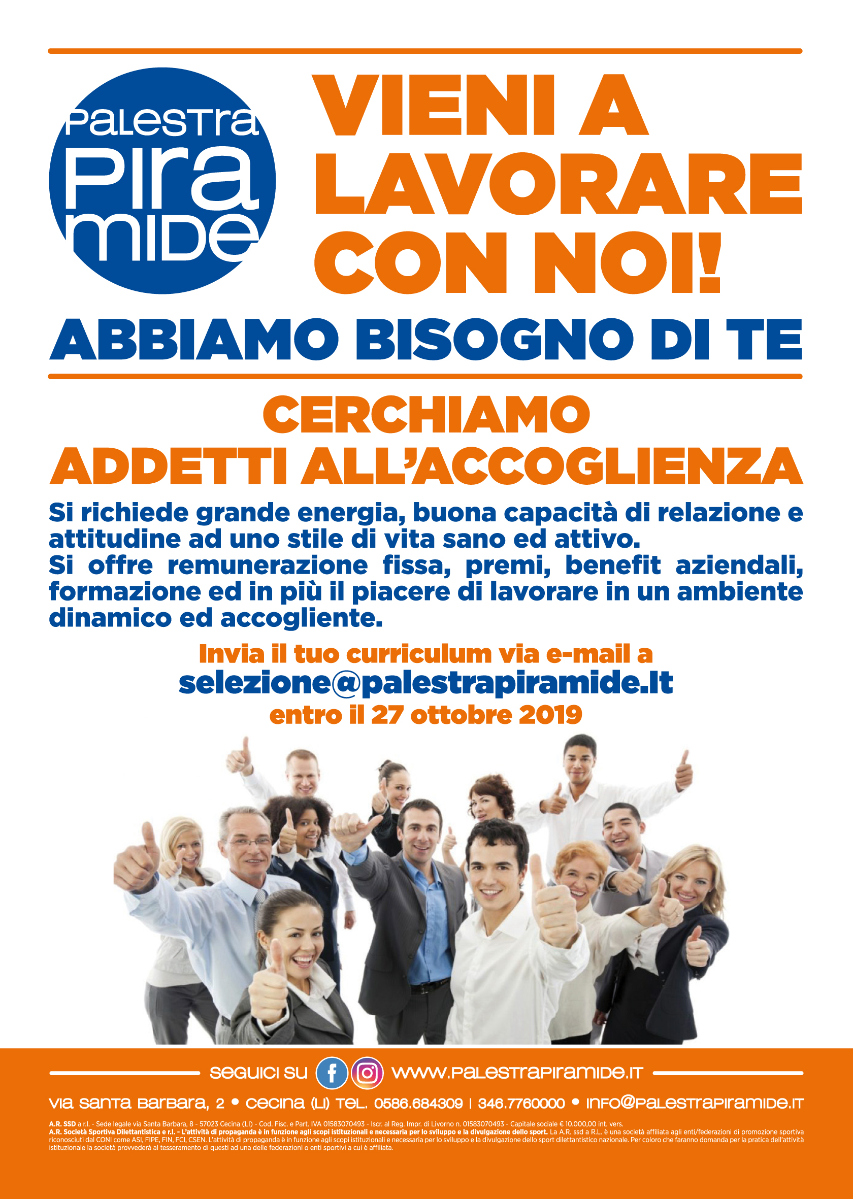 JPG Ricerca Addetti Accoglienza 14 Ottobre 2019 Palestra Piramide